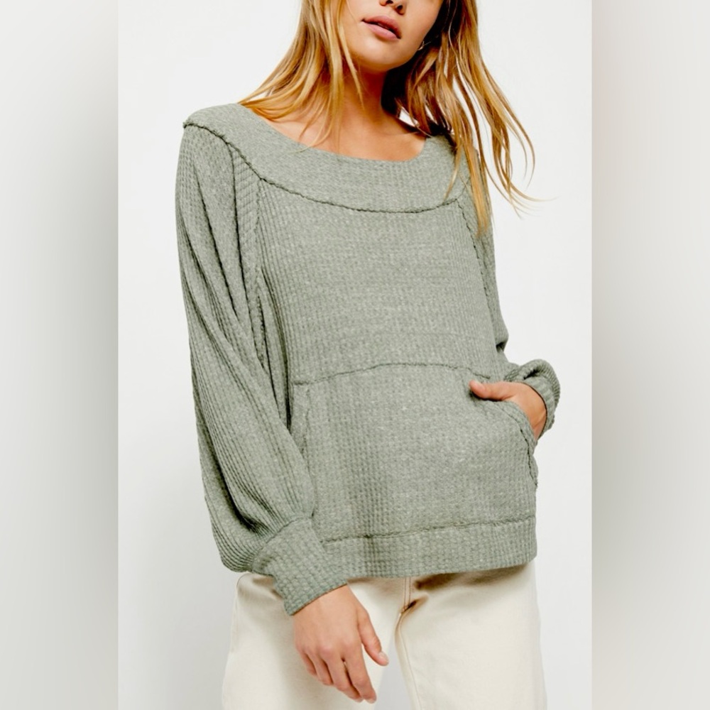 NWT Free People Westend Thermal Top in Army Green, size S